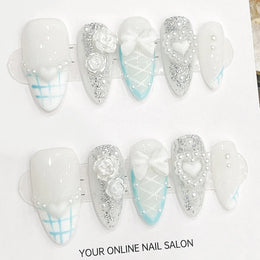 KissICON L Handmade Press on Nails Light Blue Cute Bear