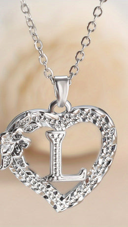 jkthpu-45 L KissIcon Elegant Initial Heart Necklace - CZ Birthstone