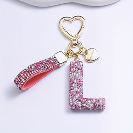 KissICON L Sparkling Pink  White Initial PVC Keychain Gift
