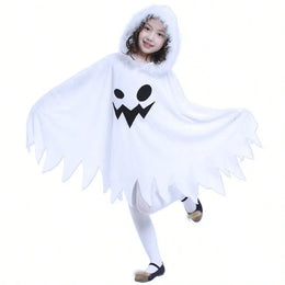 KissICON L Spooky Hooded White Ghost Halloween Costume Cape for Kids