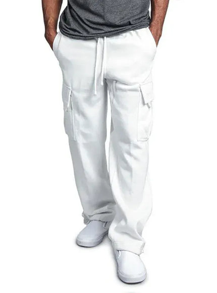 KissICON L / White Mens Sweatpants Straight Fit Joggers for Sports and Streetwear Loose Oversized Drawstring Long Pants Men Multi-Pocket Pants