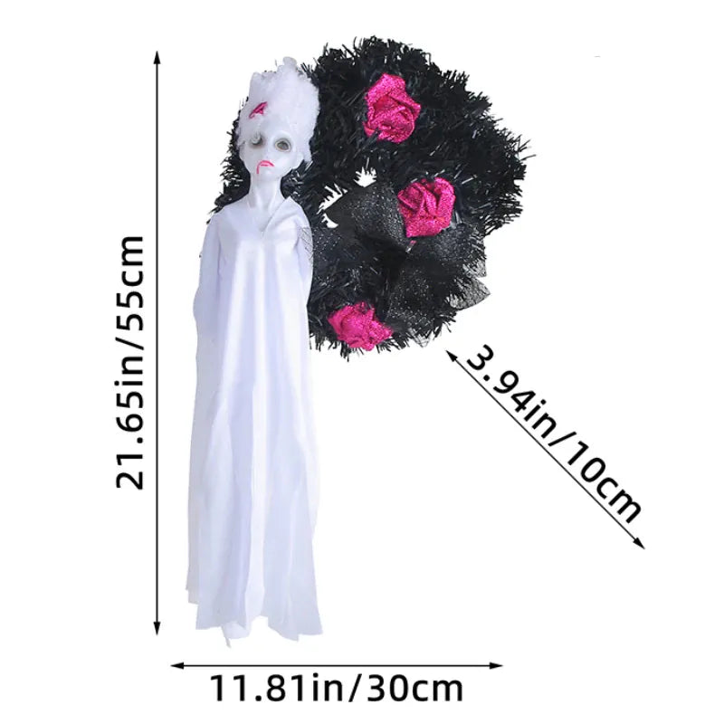 KissICON L3-2-White Halloween White Ghost Door Decorations Festival Horror Party Wreath Pendant Haunted House Decoration and Arrangement Props
