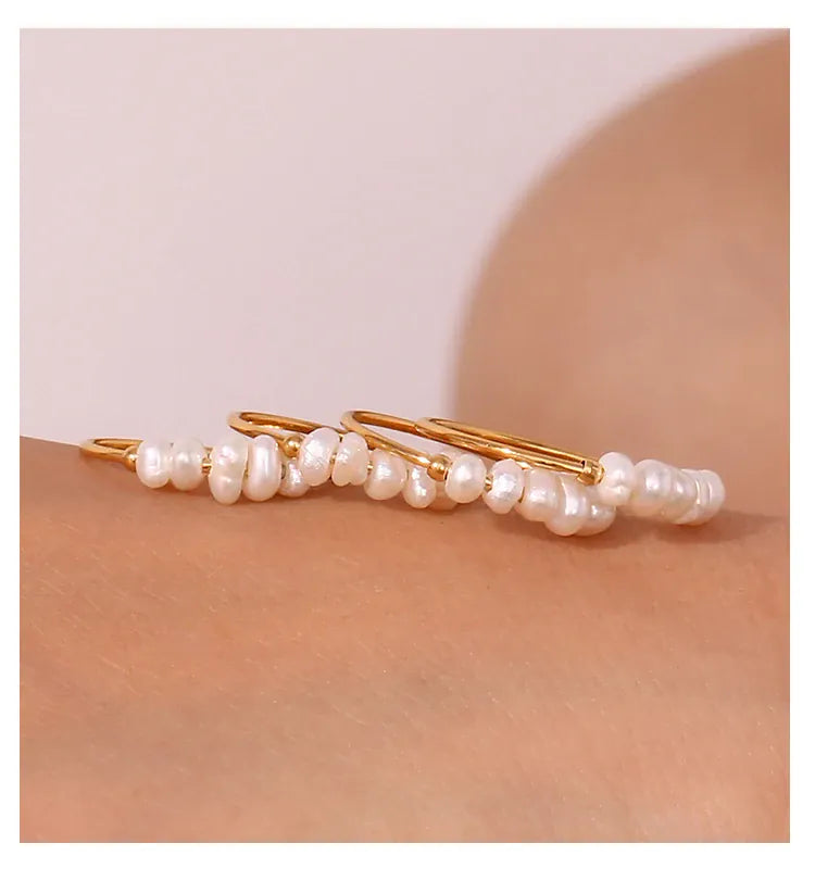 KissICON La. Muses Elegant Small Freshwater Pearl Stainless Steel Finger Rings Women Fashion Daily Waterproof Jewelry And Accessories