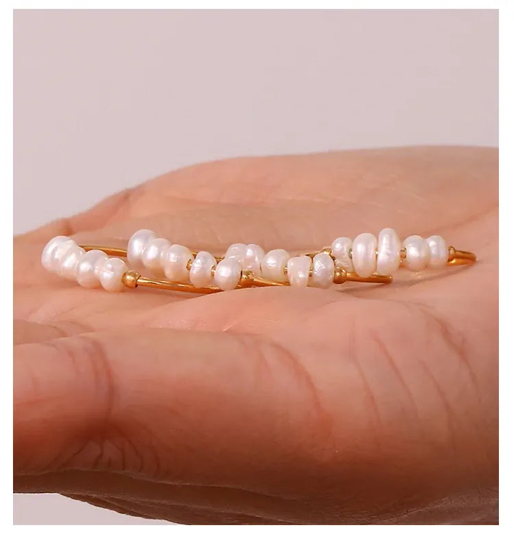 KissICON La. Muses Elegant Small Freshwater Pearl Stainless Steel Finger Rings Women Fashion Daily Waterproof Jewelry And Accessories