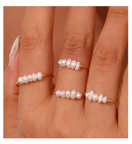 KissICON La. Muses Elegant Small Freshwater Pearl Stainless Steel Finger Rings Women Fashion Daily Waterproof Jewelry And Accessories