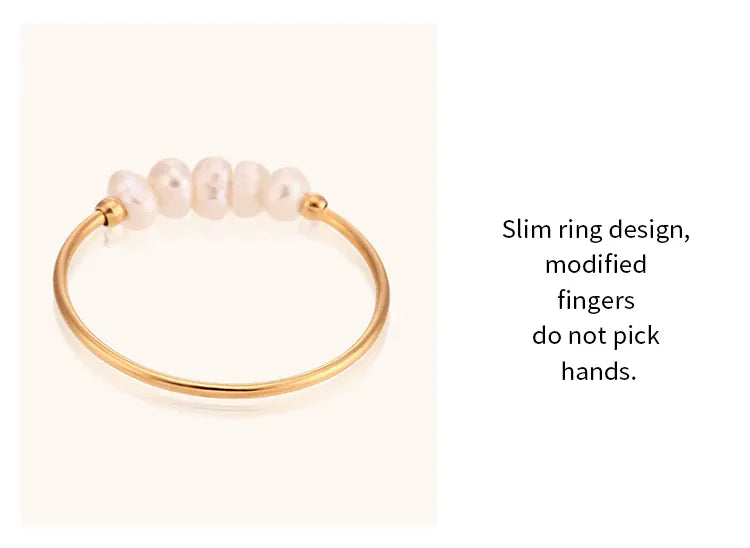 KissICON La. Muses Elegant Small Freshwater Pearl Stainless Steel Finger Rings Women Fashion Daily Waterproof Jewelry And Accessories