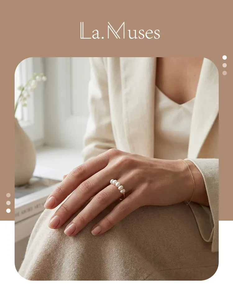 KissICON La. Muses Elegant Small Freshwater Pearl Stainless Steel Finger Rings Women Fashion Daily Waterproof Jewelry And Accessories