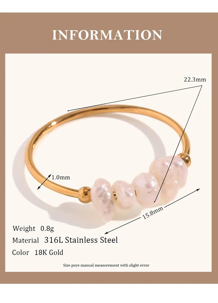 KissICON La. Muses Elegant Small Freshwater Pearl Stainless Steel Finger Rings Women Fashion Daily Waterproof Jewelry And Accessories