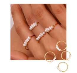 KissICON La. Muses Elegant Small Freshwater Pearl Stainless Steel Finger Rings Women Fashion Daily Waterproof Jewelry And Accessories