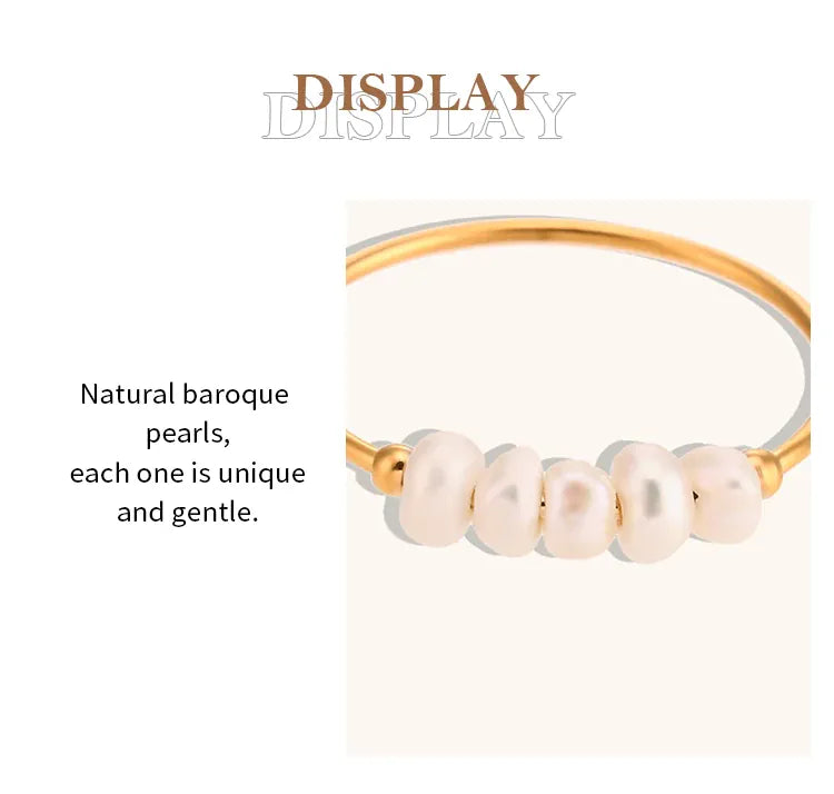 KissICON La. Muses Elegant Small Freshwater Pearl Stainless Steel Finger Rings Women Fashion Daily Waterproof Jewelry And Accessories