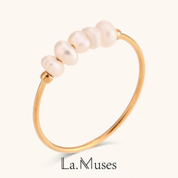 KissICON La. Muses Elegant Small Freshwater Pearl Stainless Steel Finger Rings Women Fashion Daily Waterproof Jewelry And Accessories