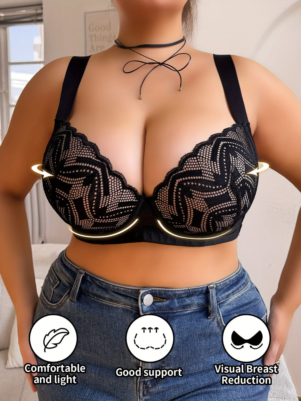 jkthpu-45 Lace Gathered Large Cup Bra Comfort  Beauty