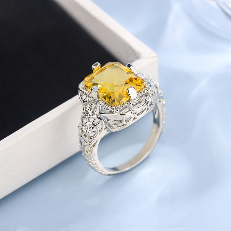 KissICON Ladies 925 Silver Plated High-grade Moissanite Citrine Hollow Wedding Engagement Ring High-end Jewelry Luxury Ladies Ring
