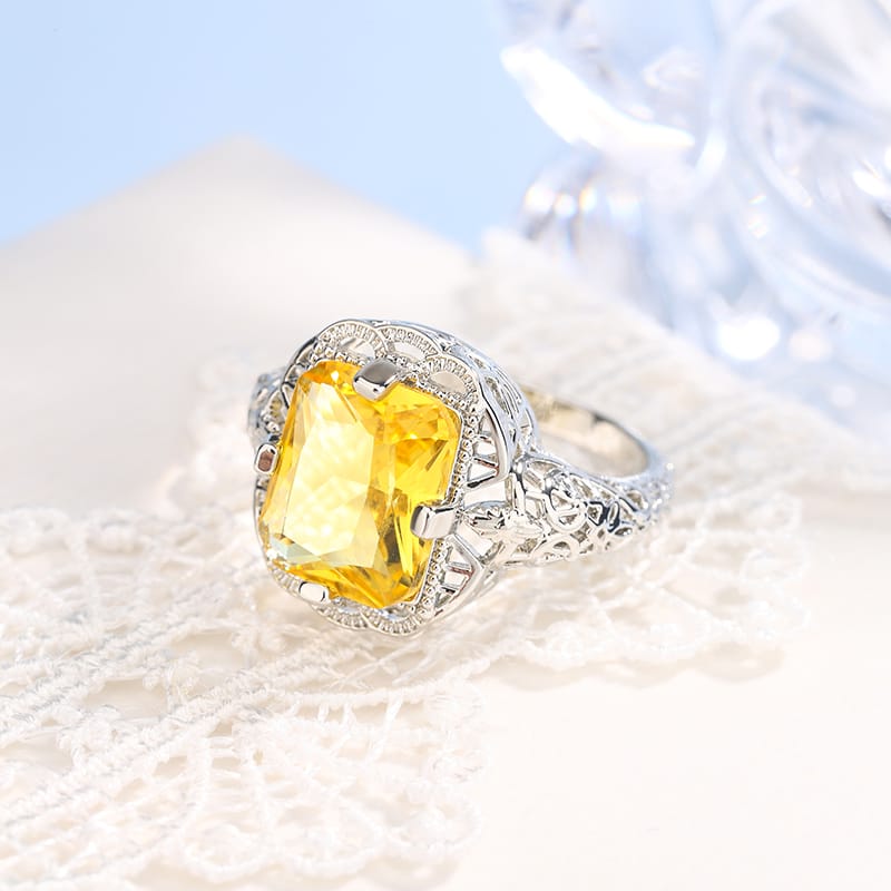 KissICON Ladies 925 Silver Plated High-grade Moissanite Citrine Hollow Wedding Engagement Ring High-end Jewelry Luxury Ladies Ring