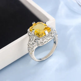 KissICON Ladies 925 Silver Plated High-grade Moissanite Citrine Hollow Wedding Engagement Ring High-end Jewelry Luxury Ladies Ring