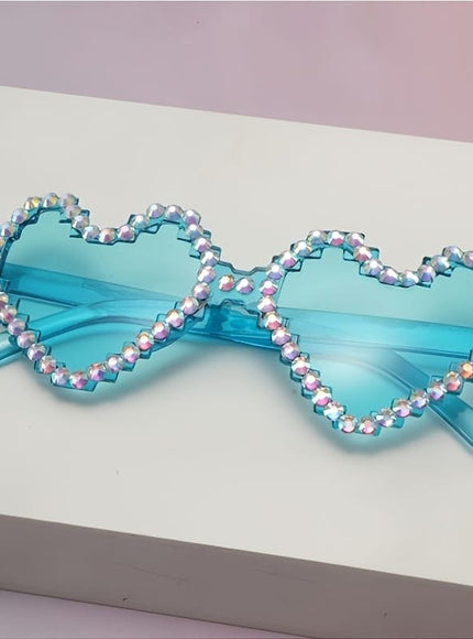 KissICON Eyewear Lake Blue / 1pc Sapphire Heart Diamond Glasses Y2K Spicy BlingBling Party Style