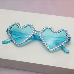 KissICON Eyewear Lake Blue / 1pc Sapphire Heart Diamond Glasses Y2K Spicy BlingBling Party Style
