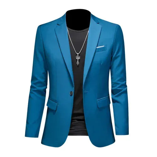 KissICON Lake blue / Asia 6XL(185cm-98kg) Mens Slim Fit Casual Fashion Wedding Tuxedo Blazer