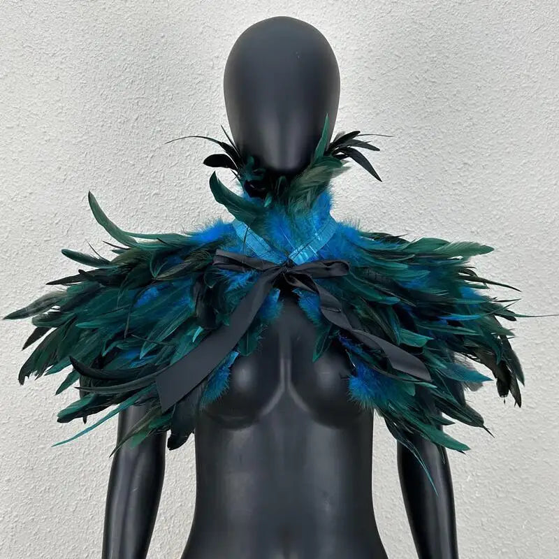 KissICON Lake Blue Halloween Makeup Ball Feather Party Costume Cloak Fake Collar Role Play