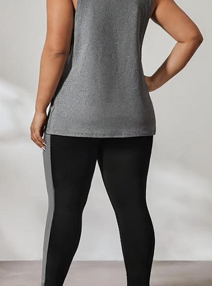 jkthpu-45 Large Athletic Vest Set Print Top Patchwork Fitness Pants