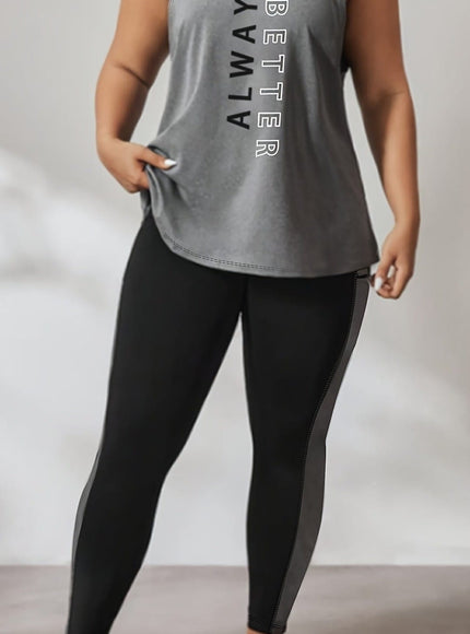 jkthpu-45 Large Athletic Vest Set Print Top Patchwork Fitness Pants