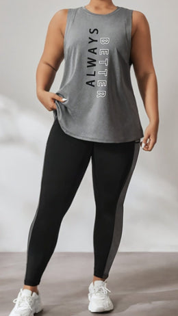 jkthpu-45 Large Athletic Vest Set Print Top Patchwork Fitness Pants