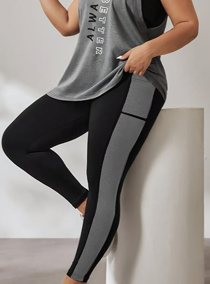 jkthpu-45 Large Athletic Vest Set Print Top Patchwork Fitness Pants