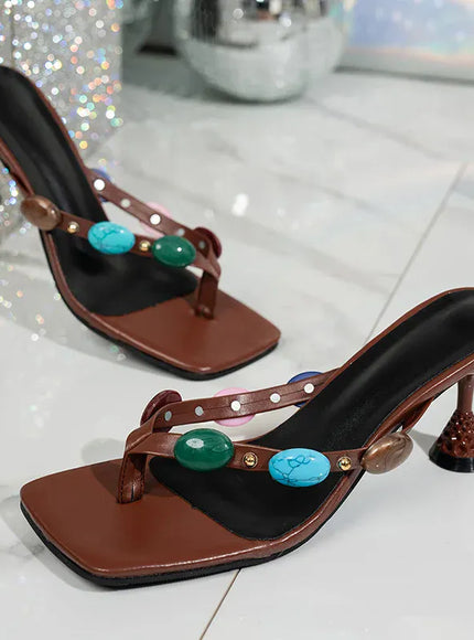 KissICON Large Jewel Decor High Heels Sandals for Women