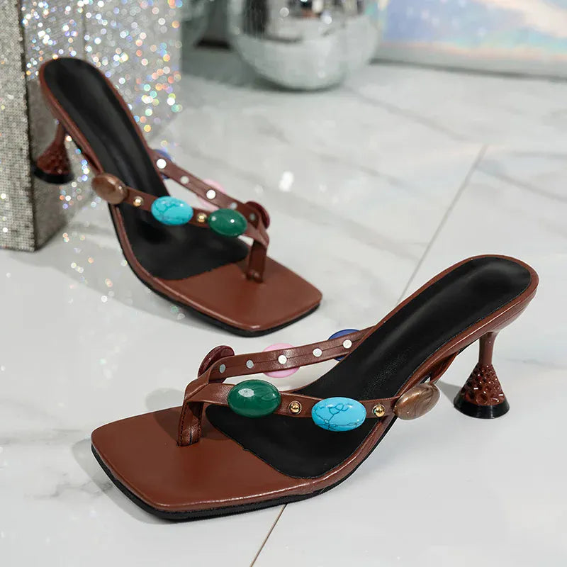 KissICON Large Jewel Decor High Heels Sandals for Women