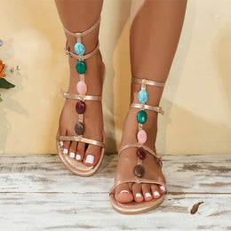 KissICON Large Jewel Flat Sandals for Women Plus Size