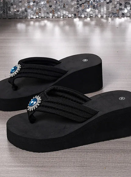 KissICON Large Shiny Crystal Wedges Sandals for Women Plus