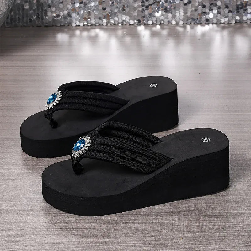 KissICON Large Shiny Crystal Wedges Sandals for Women Plus