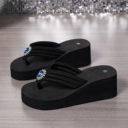 KissICON Large Shiny Crystal Wedges Sandals for Women Plus