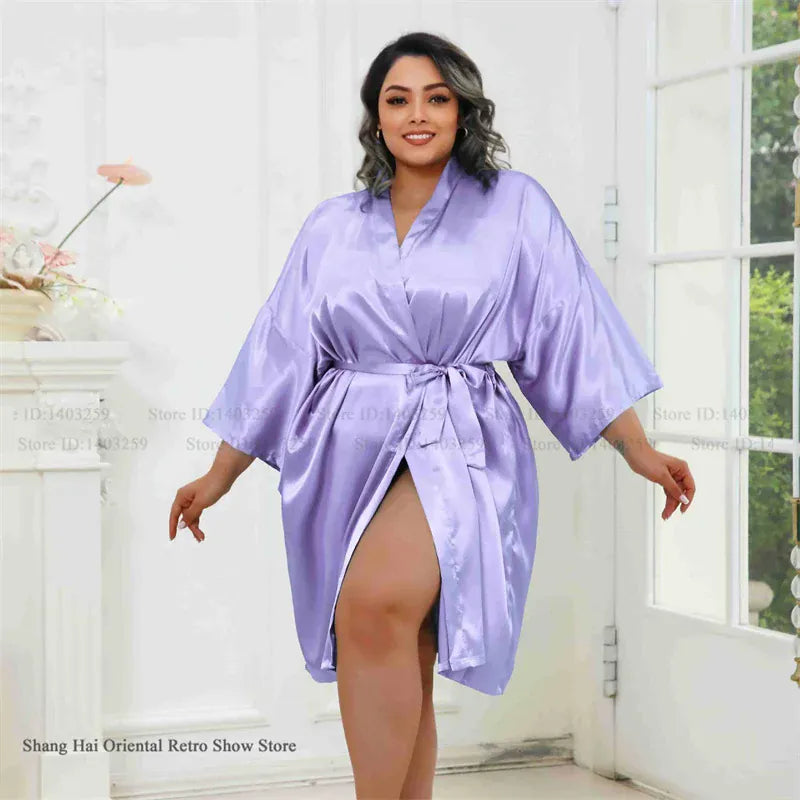 KissICON Lavender / One Size Plus Size Women Robe Half Sleeve Bathrobe Kimono
