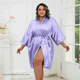 KissICON Lavender / One Size Plus Size Women Robe Half Sleeve Bathrobe Kimono