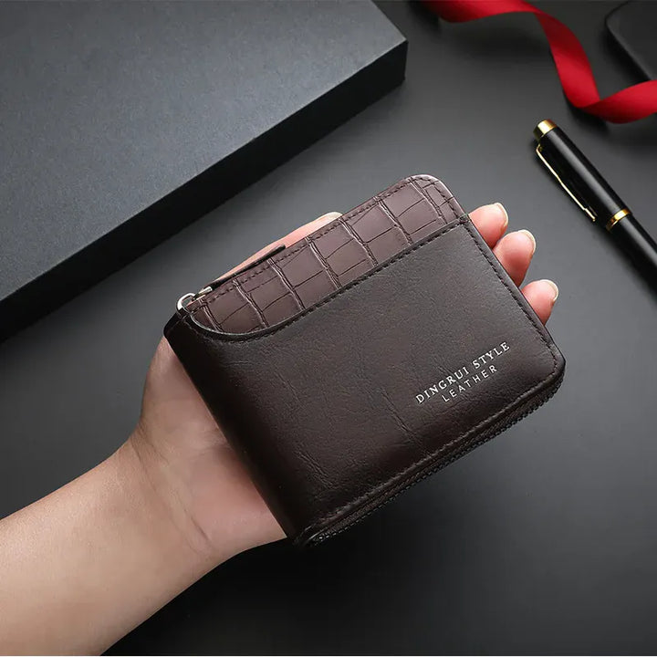 Leather Men’s Wallet Luxury Mens Purse Male Zipper Card Holders with Coin Pocket Rfid Wallets Gifts Men Money Bag Birthday Gifts