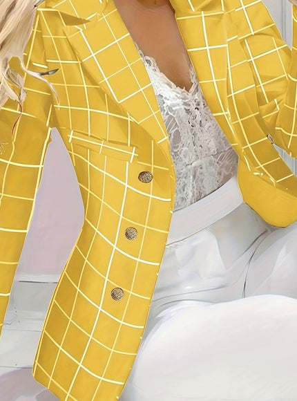 KissICON Lemon Yellow / UK 16 Elegant Curve Tailored Blazer – Classic Checks Allseason