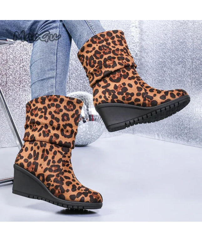 KissICON Leopard / 36 Women's Round Toe Short Boots Autumn Winter New