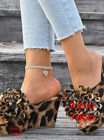 KissICON leopard / 40 Flower Decor Wedges Sandals for Women Fashion Leopard
