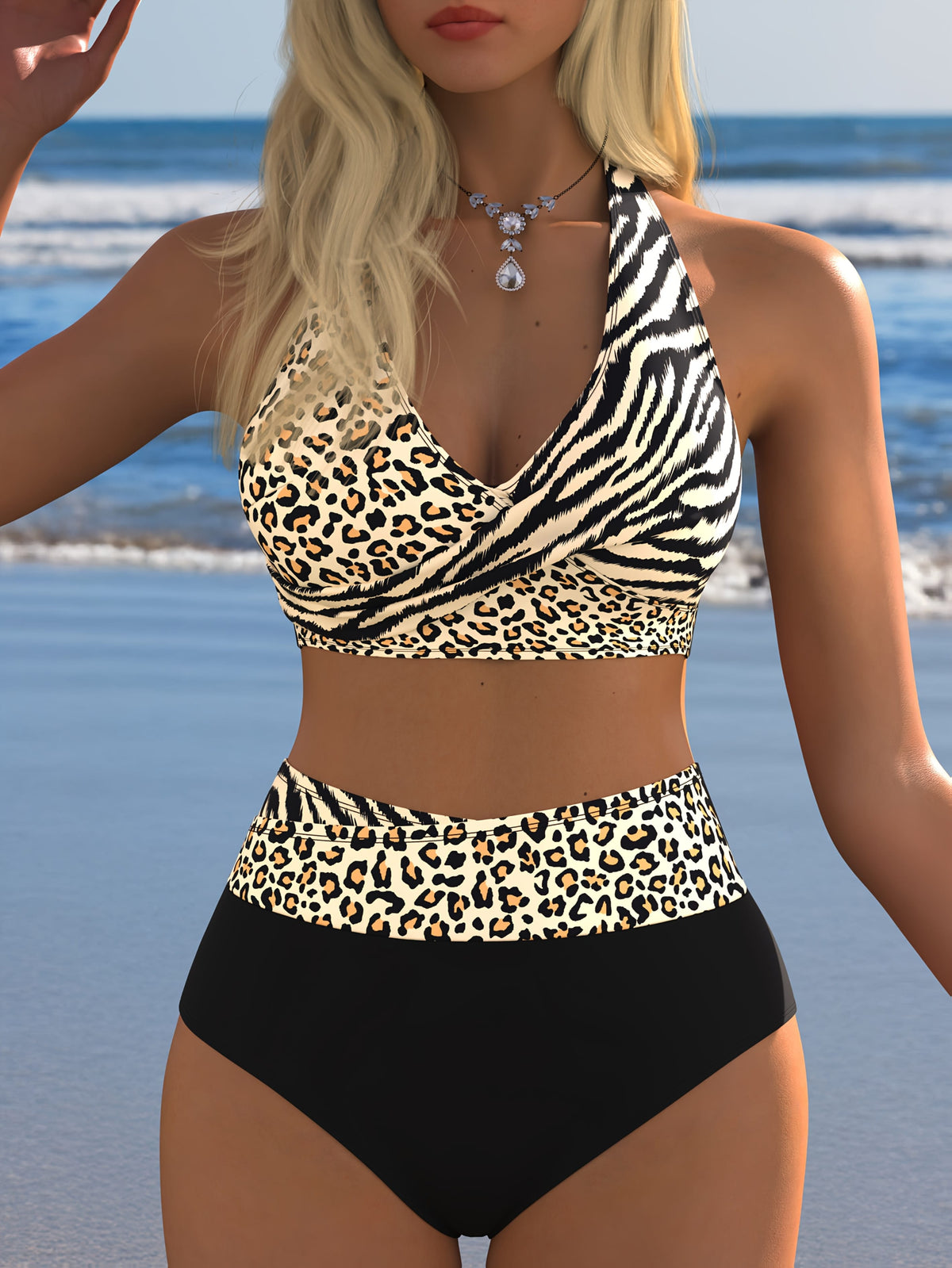 KissICON Leopard Print Curve Tieback Bikini