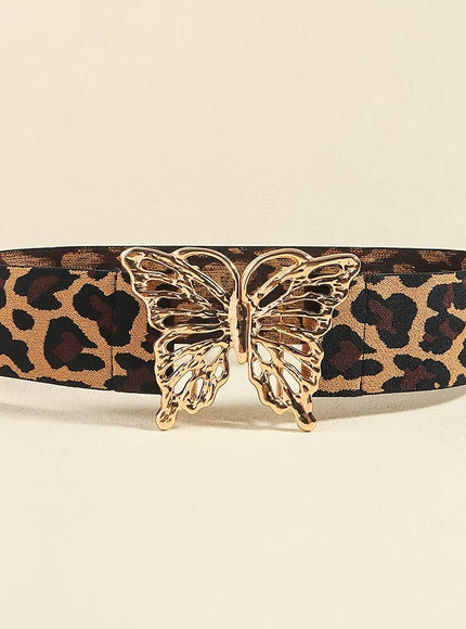 jkthpu-45 Leopard print gold buckle / M Elegant Adjustable Elastic Waist Belt Chic Fashion Accessory