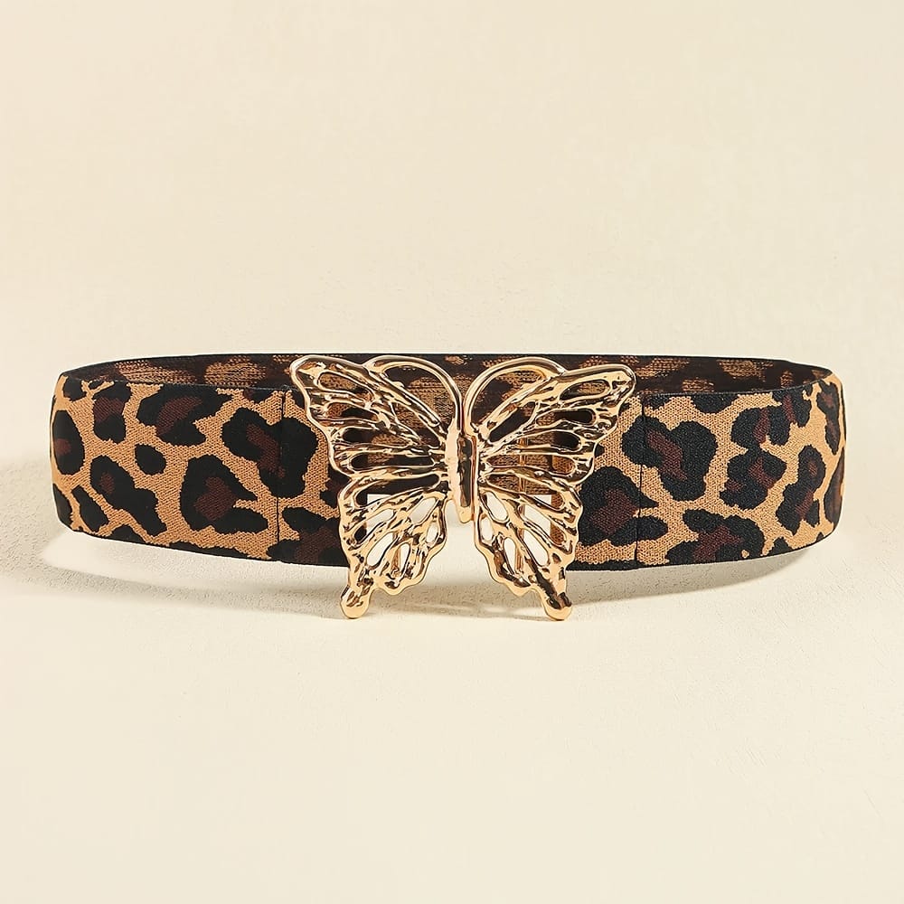jkthpu-45 Leopard print gold buckle / M Elegant Adjustable Elastic Waist Belt Chic Fashion Accessory
