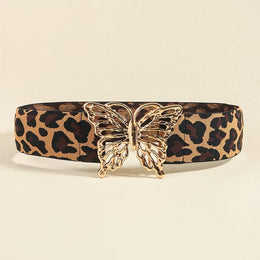 jkthpu-45 Leopard print gold buckle / M Elegant Adjustable Elastic Waist Belt Chic Fashion Accessory