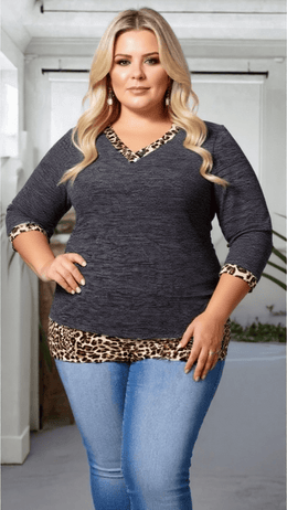 KissICON Leopard Print Patchwork Faux Two-Piece Long Sleeve Top