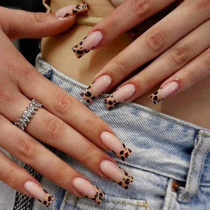 💋 Leopard Print Press On Nails Coffin Full