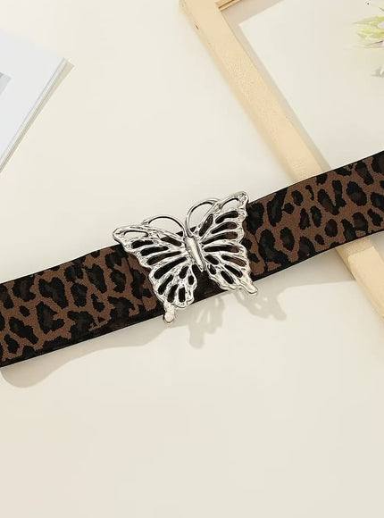 jkthpu-45 Leopard print silver buckle / M Elegant Adjustable Elastic Waist Belt Chic Fashion Accessory