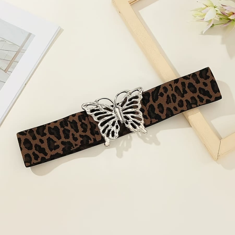 jkthpu-45 Leopard print silver buckle / M Elegant Adjustable Elastic Waist Belt Chic Fashion Accessory