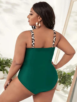 KissICON Leopard Print Stitching Solid Color Women's One-piece
