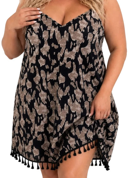 KissICON DRESS Leopard Tassel Beach Cover-Up Dress
