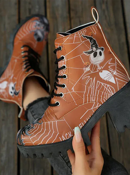 KissICON li se / 37 Halloween Platform Ankle Boots for Women Cartoon Skull